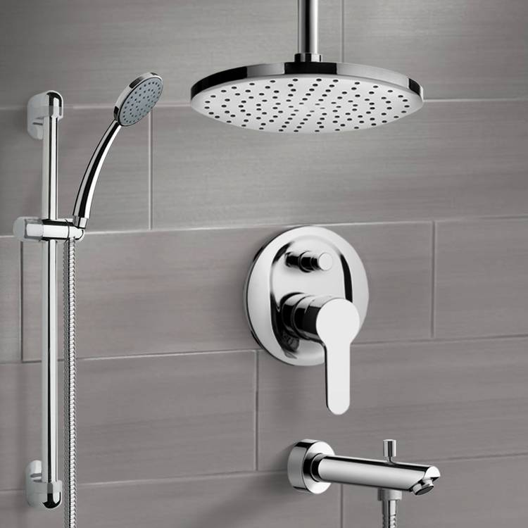 Remer TSR38-8 Chrome Tub and Shower Faucet Set with 8 Inch Rain Ceiling Shower Head and Hand Shower